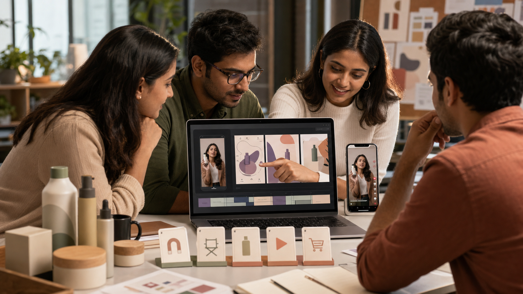 Indian D2C marketing team planning UGC video generator prompts for creator-style AI ads